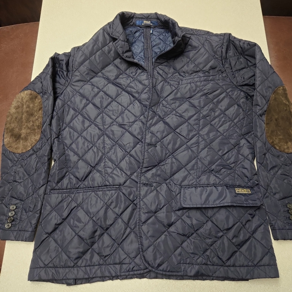 Polo Ralph Lauren Jacket Mens XXL Navy Blue Quilted Elbow Suede Patch